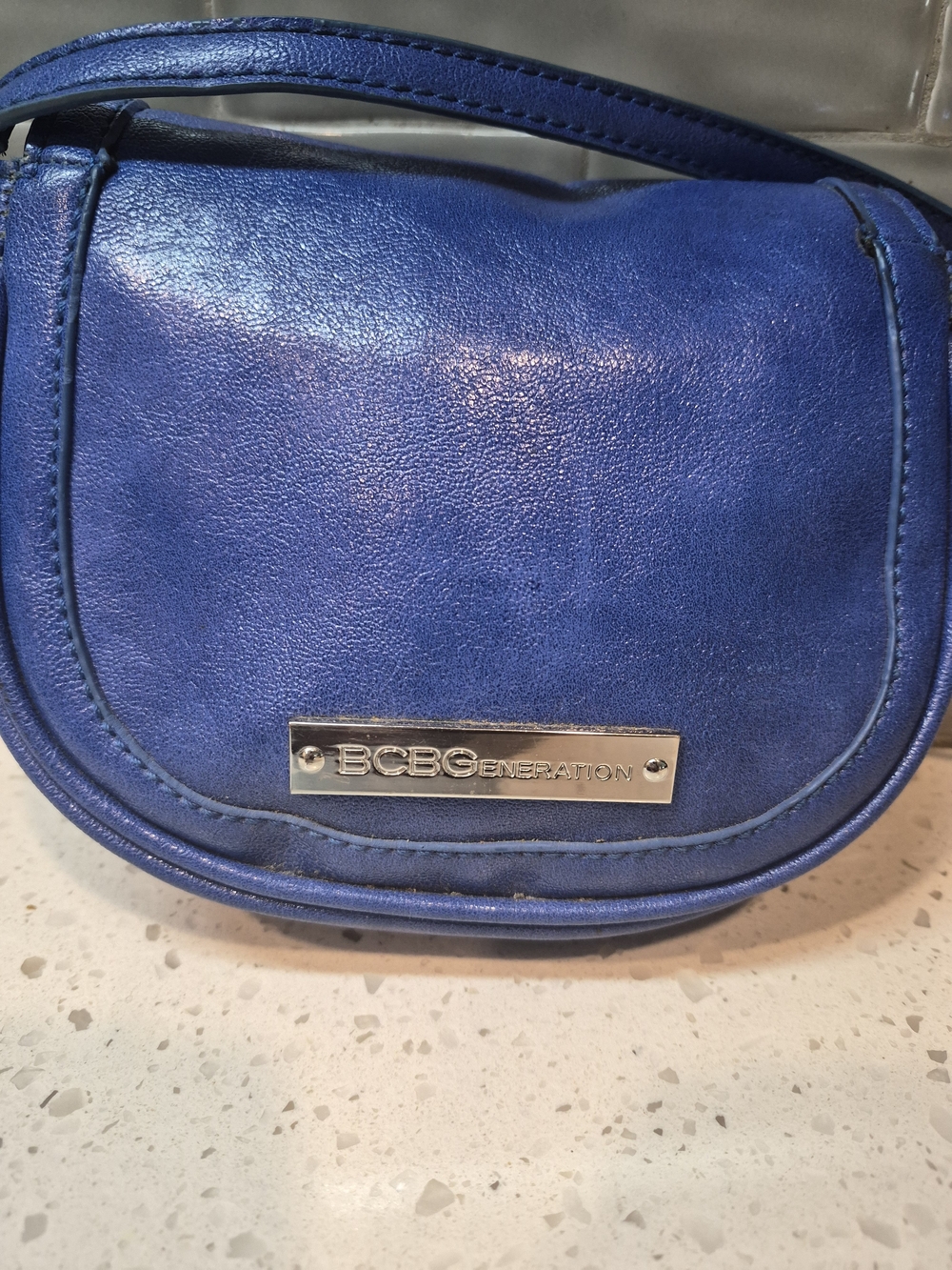 BCBGeneration Royal Blue Mini Crossbody with Silver Plaque
